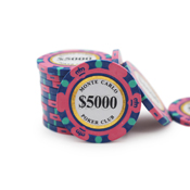 Monte Carlo 14 Gram Poker Chips - $5000 Sold by the Roll 25 pcs per Roll, montecarlopk5k